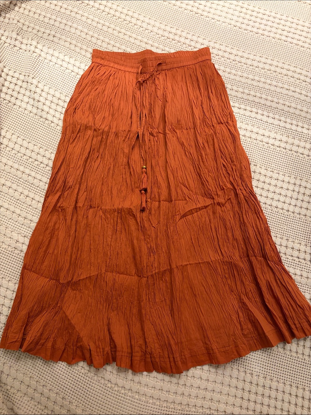 NWOT Boho Crinkle Tiered Maxi Skirt - Rust Orange- Medium